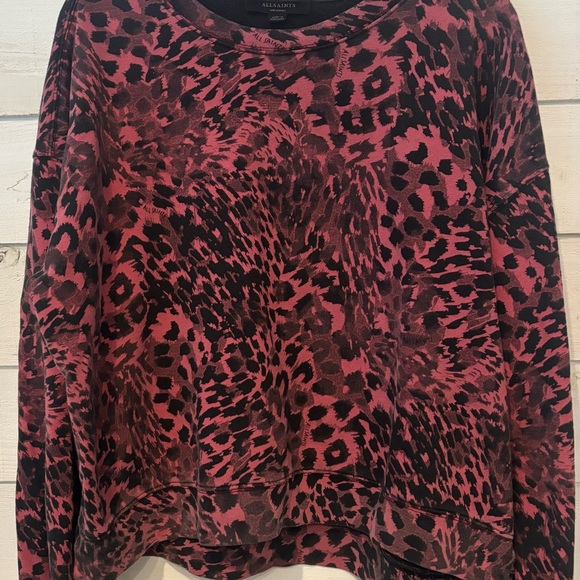 ALLSAINTS Lo Redar Leopard Print Sweatshirt size medium in pink and black - Picture 6 of 12